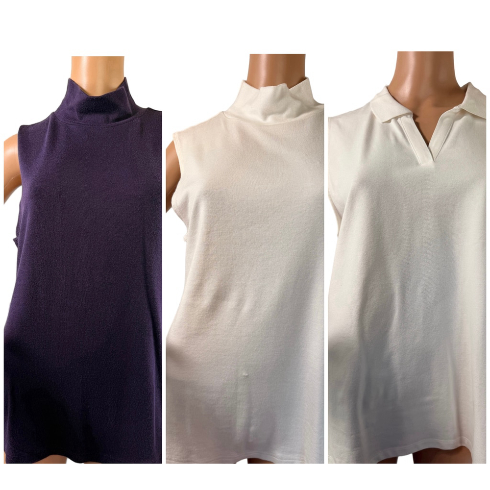 Womens Croft & Barrow Tank Tops XL White Purple Mock Neck 3 Pc Bundle Preppy Y2K